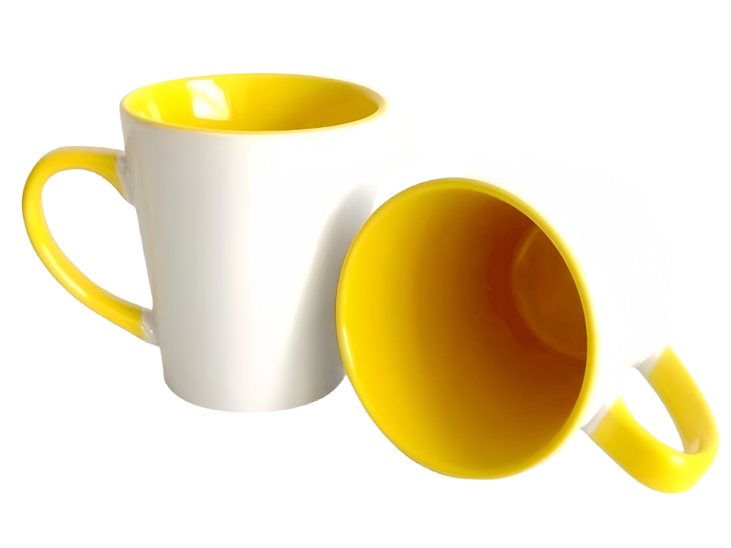 Sublimation 12oz latte inner handle color mug-yellow