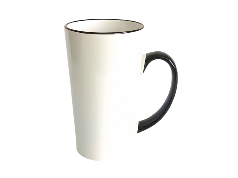 Sublimation 17oz latte rim handle color mug-black