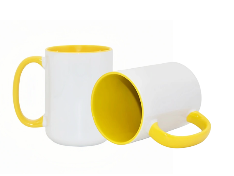 Sublimation 15oz inner handle color mug-Yellow