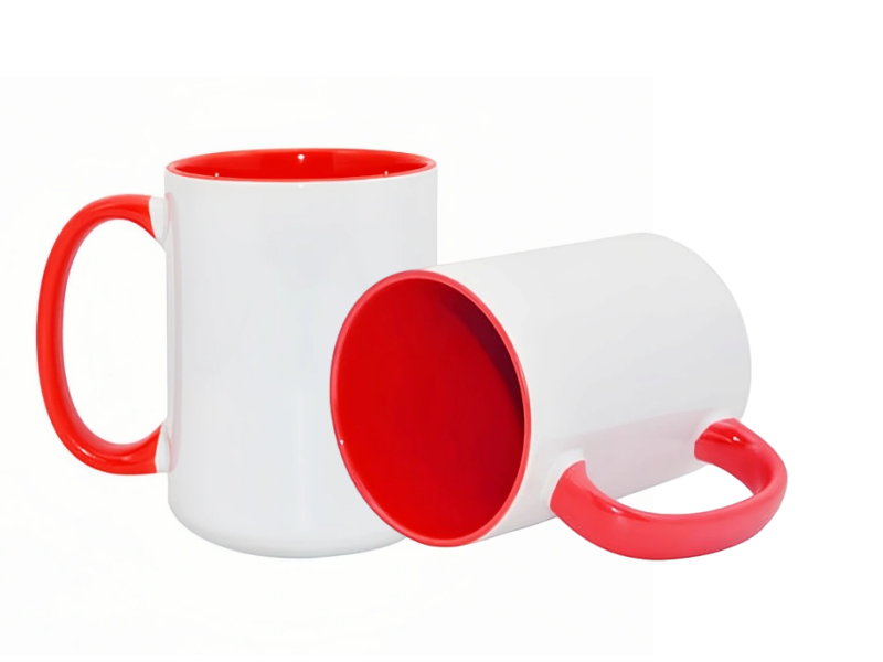 Sublimation 15oz inner handle color mug-red