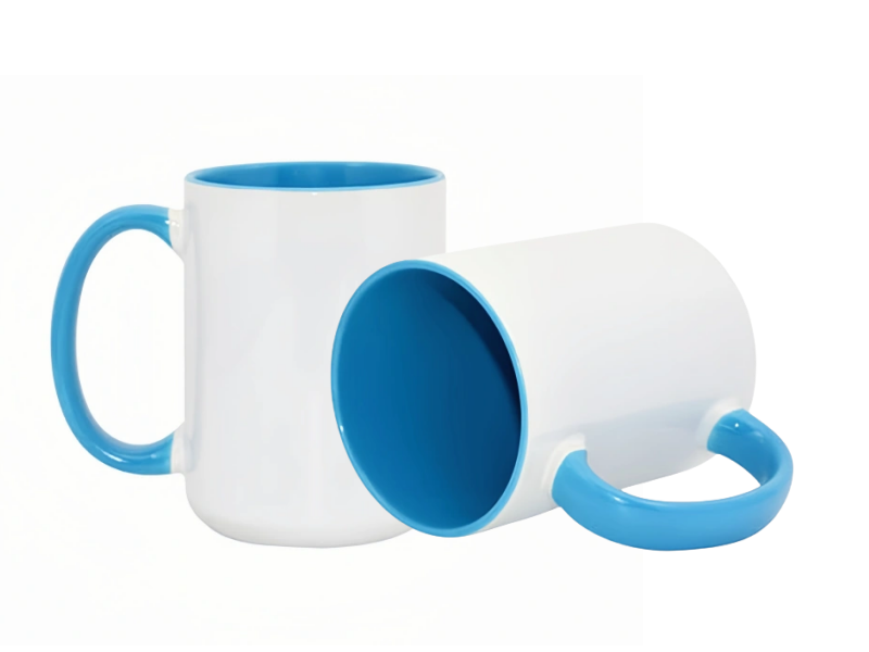 Sublimation 15oz inner handle color mug-sky blue