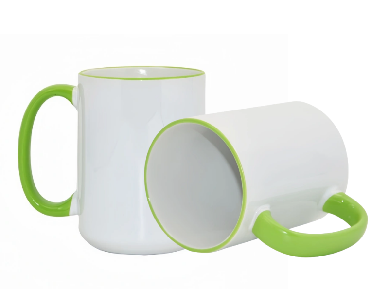 Sublimation 15oz rim handle mugs-Green