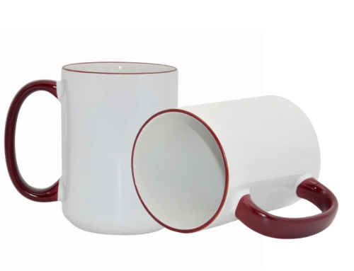 Sublimation 15oz rim handle mugs-Maroon