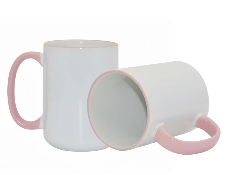 Sublimation 15oz rim handle mugs-Pink