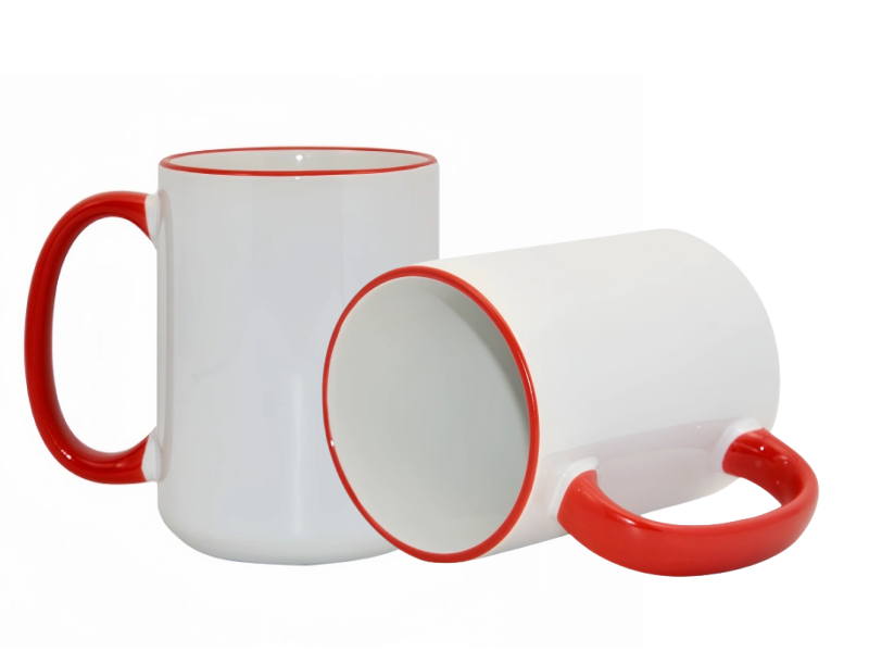 Sublimation 15oz rim handle mugs-Red