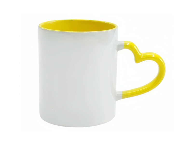 11oz heart handle inner yellow sublimation mug