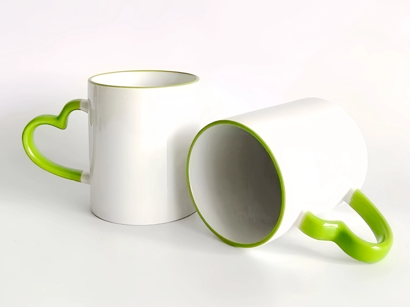 11oz heart handle rim light green sublimation mug