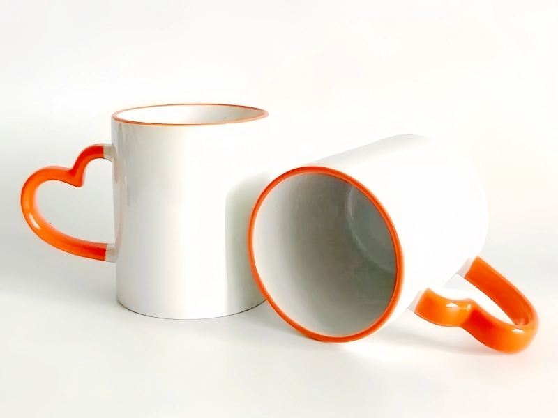 11oz heart handle rim orange sublimation mug