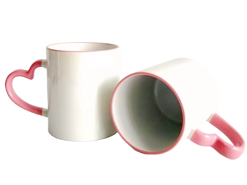 11oz heart handle rim pink sublimation mug