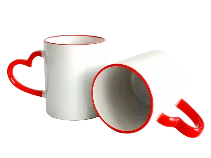 11oz heart handle rim red sublimation mug