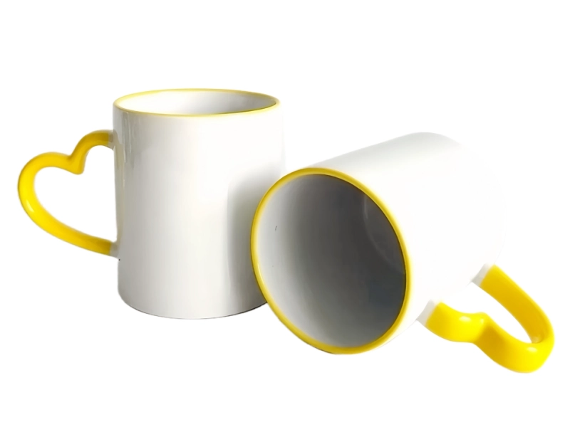 11oz heart handle rim yellow sublimation mug