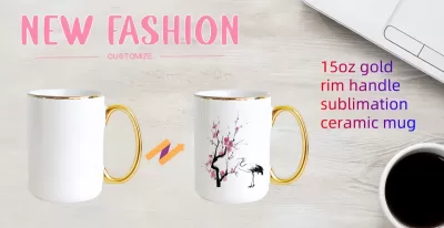 what is sublimation-15oz gold rim handle sublimaton mug