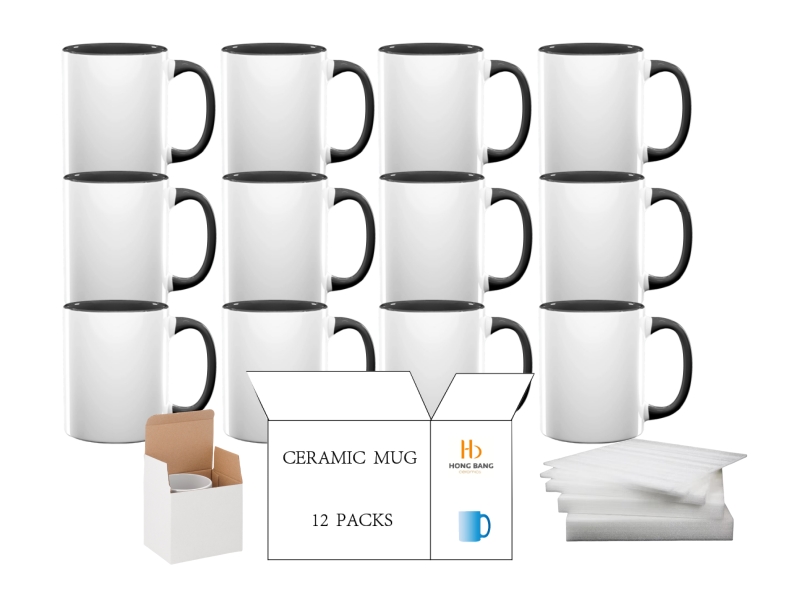 12 packs of black inner handle 11oz sublimation mug white box