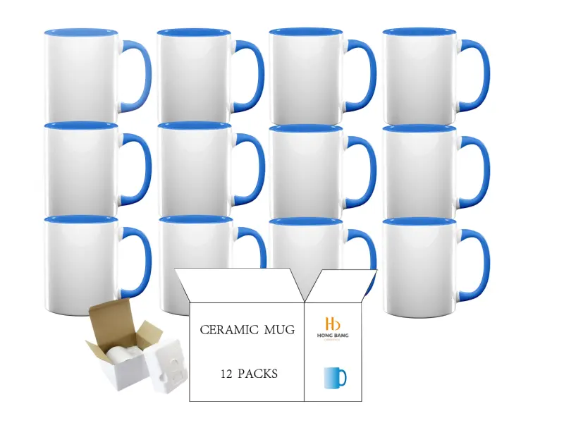 12 packs of blue inner handle 11oz sublimation mug foam box