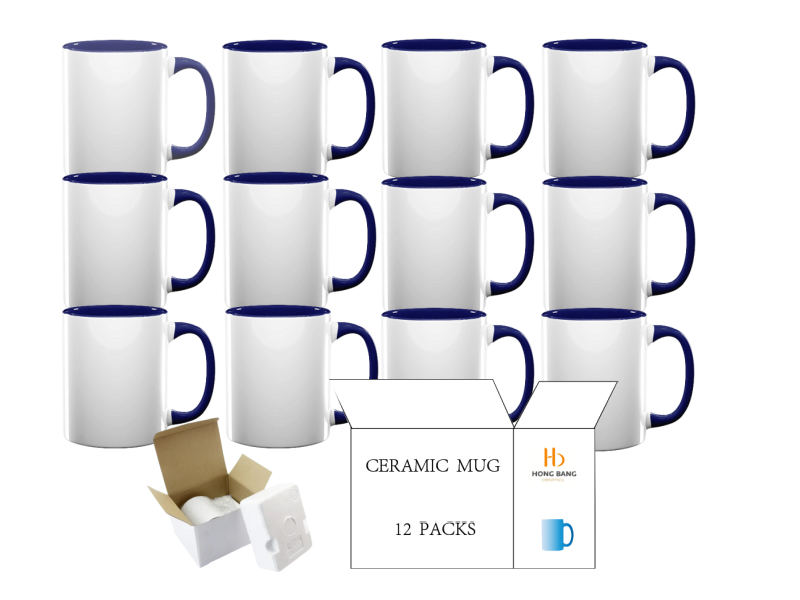 12 packs of dark blue inner handle 11oz sublimation mug foam box