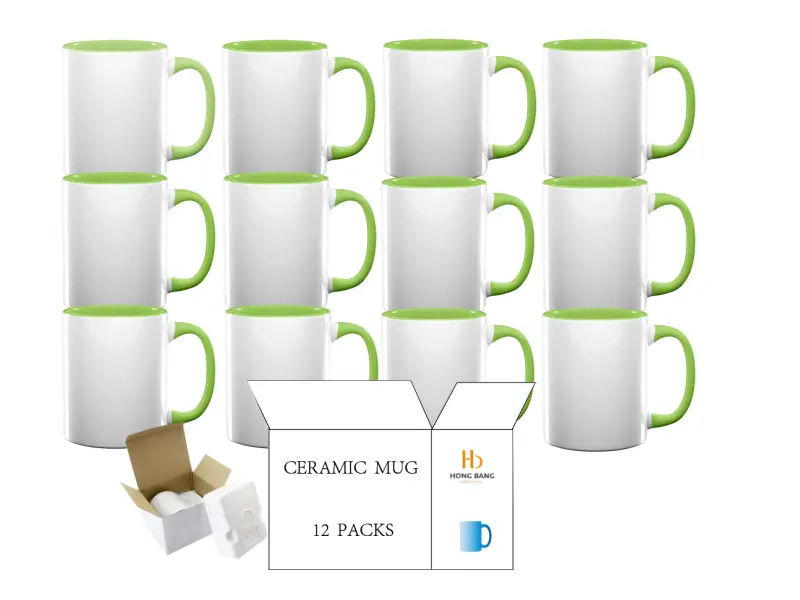 12 packs of light green inner handle 11oz sublimation mug foam box