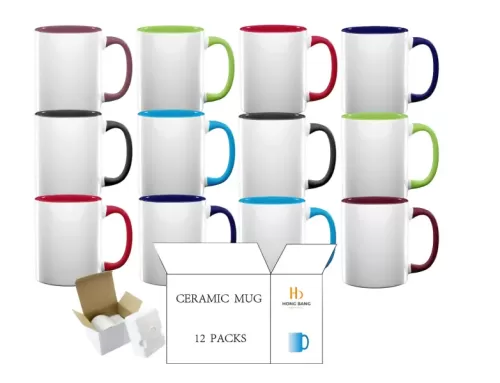 12 packs of mixed color inner handle 11oz sublimation mug foam box