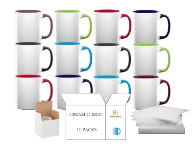 12 packs of mixed color handle 11oz sublimation mug white box