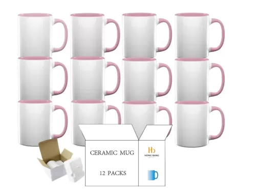 12 packs of pink inner handle 11oz sublimation mug foam box