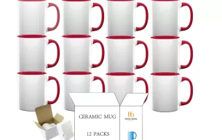 12 packs of red color inner handle 11oz sublimation mug foam box