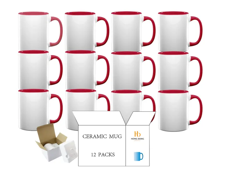 12 packs of red inner handle 11oz sublimation mug foam box