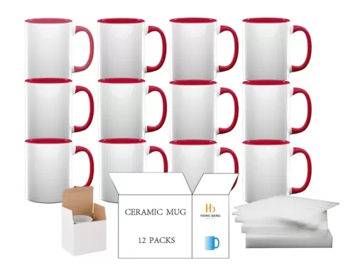 12 packs of red inner handle 11oz sublimation mug white box