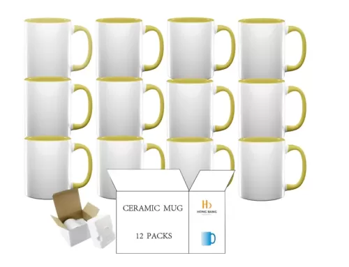 12 packs of yellow inner handle 11oz sublimation mug foam box