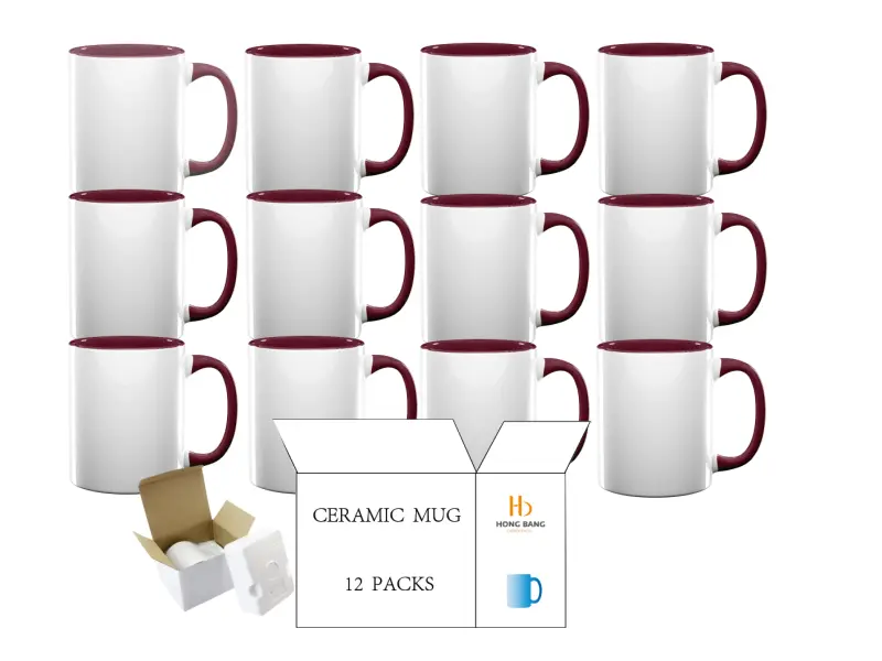 12 packs of maroon inner handle 11oz sublimation mug foam box