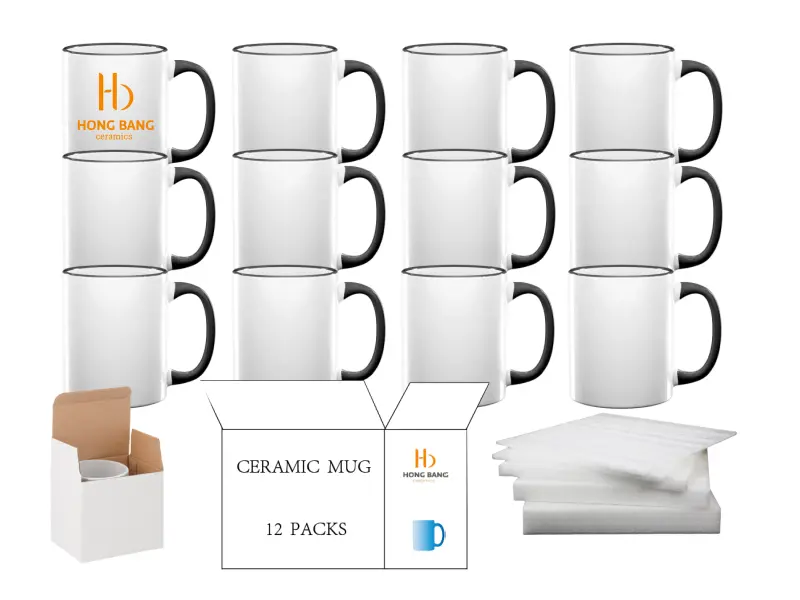 12 packs of black rim handle 11oz sublimation mug white box with EPE sheet support