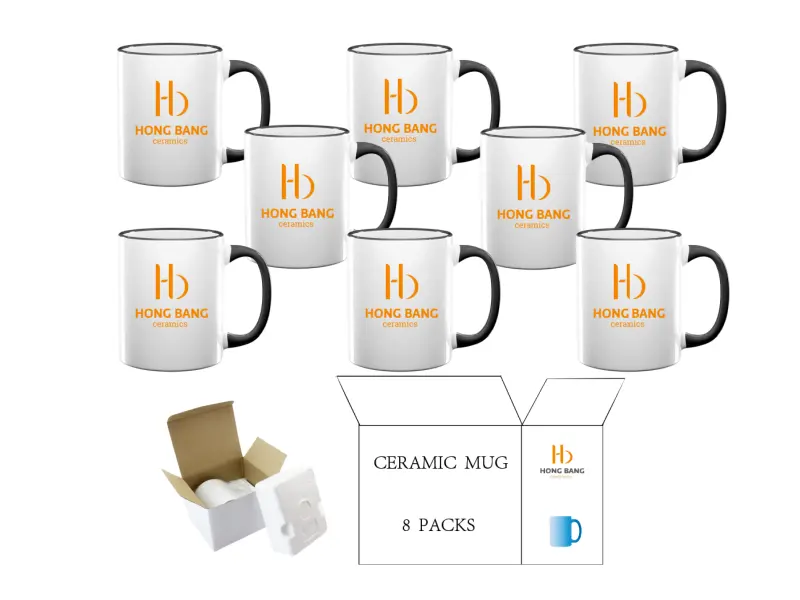 8 packs of black rim handle 11oz sublimation mug foam box