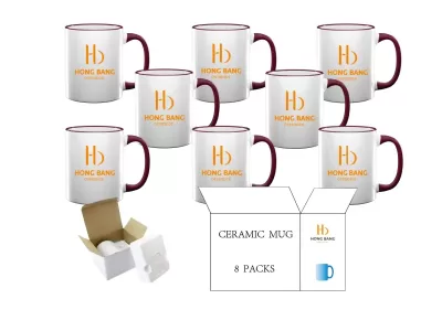 8 packs of maroon rim handle 11oz sublimation mug foam box