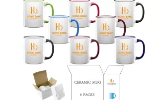 8 packs of mixed color rim handle 11oz sublimation mug foam box