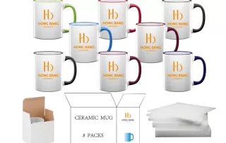 8 packs of mixed color rim handle 11oz sublimation mug white box