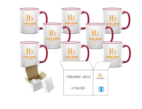 8 packs of red rim handle 11oz sublimation mug foam box