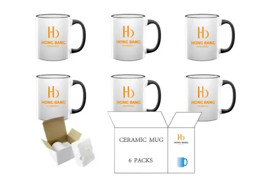 6 packs black rim handle 11oz sublimation mug foam box