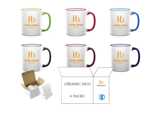 6 packs mixed color rim handle 11oz sublimation mug foam box